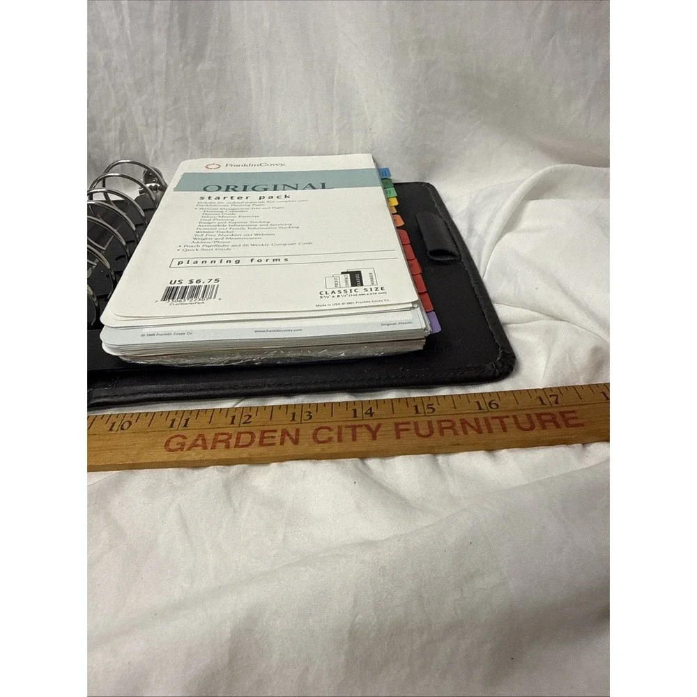 Franklin Covey BLACK  7 large Ring Binder Planner Faux Leather Inserts Guide Tab